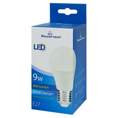 Λάμπα LED E27 Powertech 9W 6500K 810lm Samsung LED IC - Cold White
