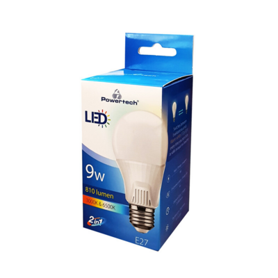Λάμπα LED E27 Powertech 9W 2in1 3000K &amp; 6500K Samsung LED IC
