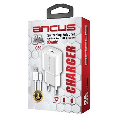 Φορτιστής Σπιτιού Ancus Supreme C60 USB 5V 2A 10W  Type-C 1m - Άσπρο