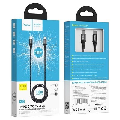 Καλώδιο Φόρτισης Δεδομένων Braided Hoco X50 100W USB-C σε USB-C 5.0A 20V 1μ. Μαύρο