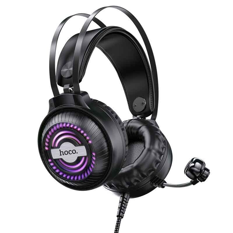 Ενσύρματα Ακουστικά Stereo Gaming Hoco W101 Streamer 3.5mm USB  Μικρόφωνο 2,4m Καλώδιο LED 7 Χρωμάτων Μαύρο