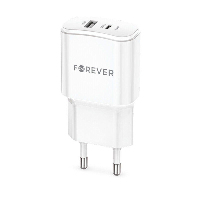 Φορτιστής Σπιτιού 20W FOREVER TC01 1xUSB-C 1xUSB Fast Charge λευκός