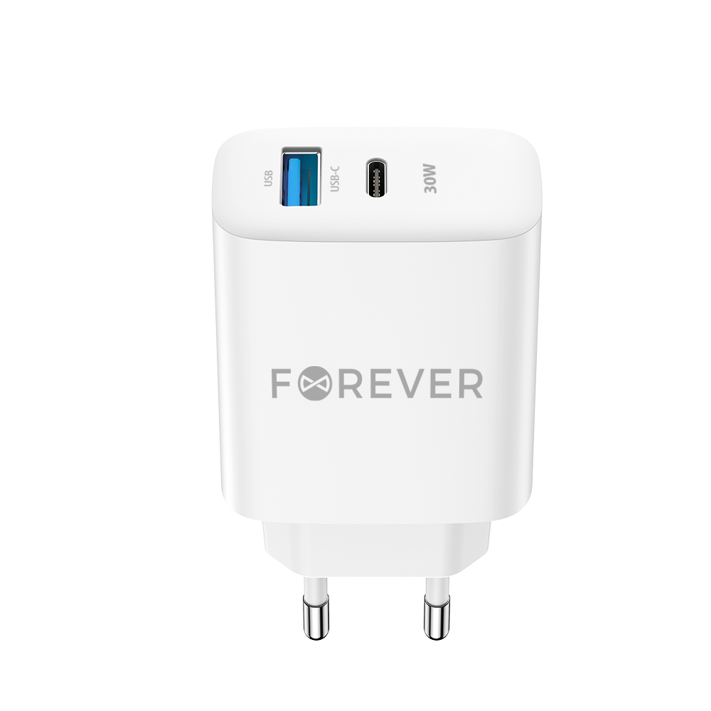 Φορτιστής Σπιτιού 30W FOREVER TC07 1xUSB-C 1xUSB Fast Charge λευκός