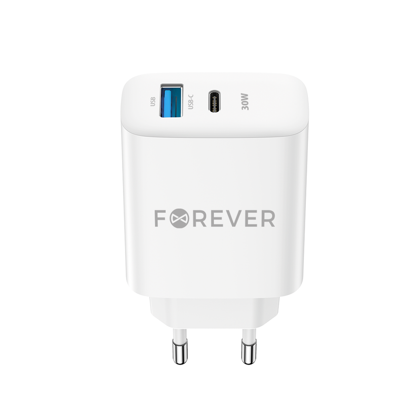Φορτιστής Σπιτιού 30W FOREVER TC07 1xUSB-C 1xUSB Fast Charge λευκός