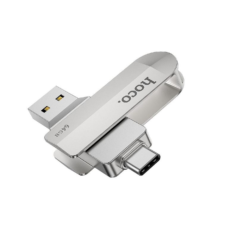 USB Flash Drive Hoco UD10 2-in-1 32GB USB-A 3.0 και USB-C Συμβατό με Windows Mac Linux Android Ασημί