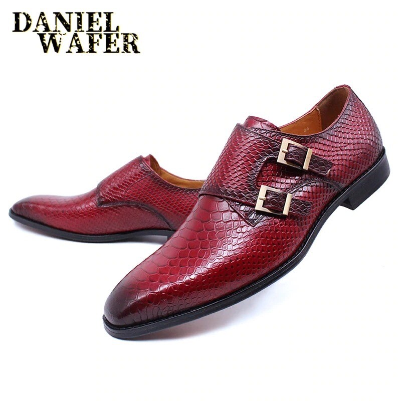 Mens Luxury Snakeskin Print Monk Strap Slip On Shoes Mens Luxury Snakeskin Print Monk Strap Slip On Shoes