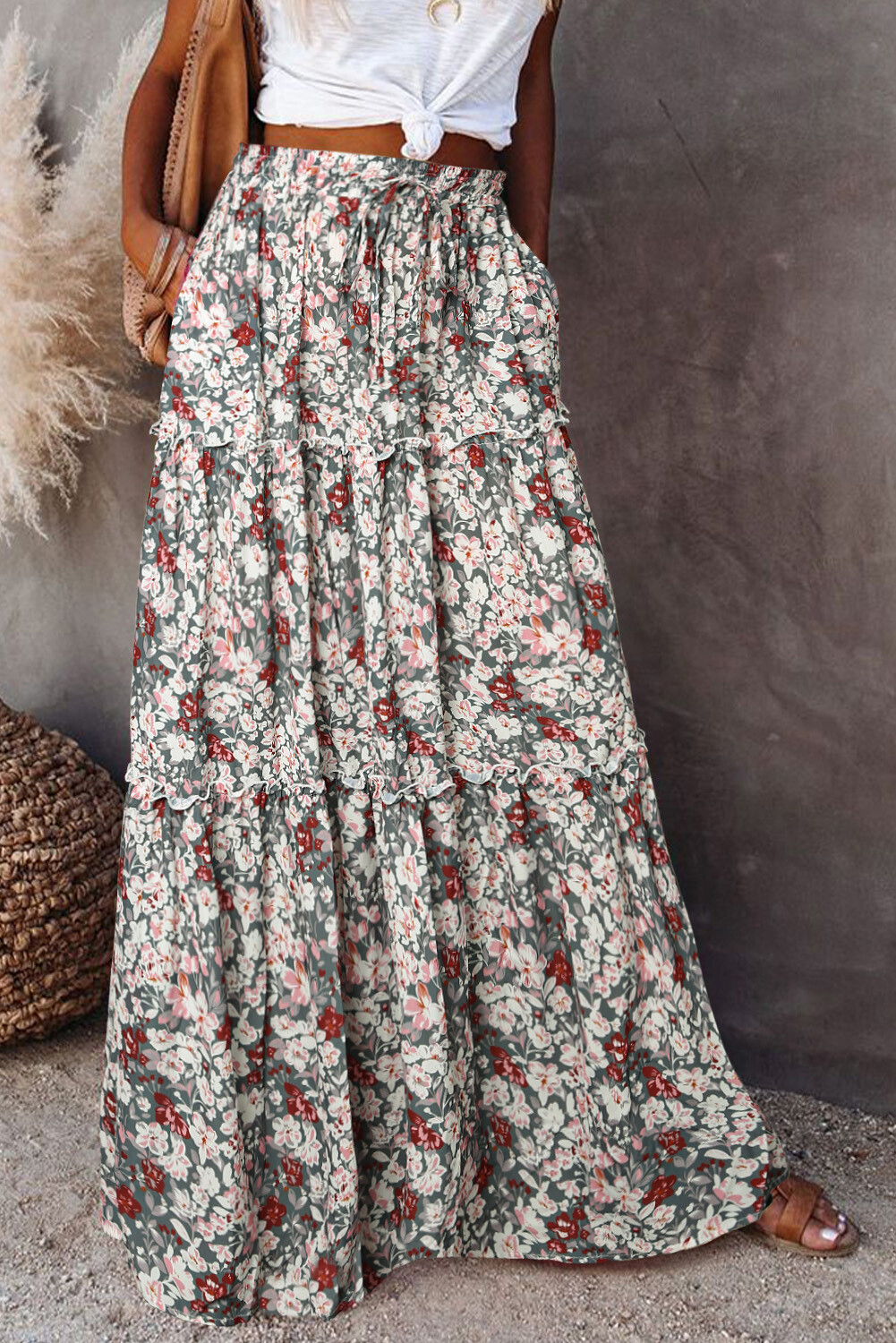 Floral Pocketed Maxi Skirt