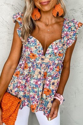 Multicolor Floral Ruffle Peplum top