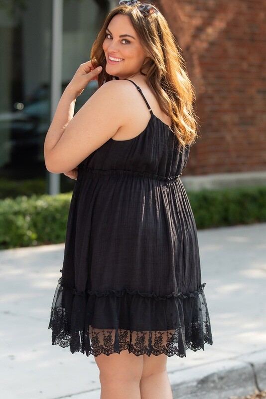 Black Lace Ruffle Hem Flared Sundress
