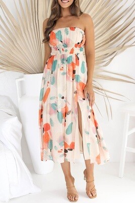 Strapless Abstract Print Dress