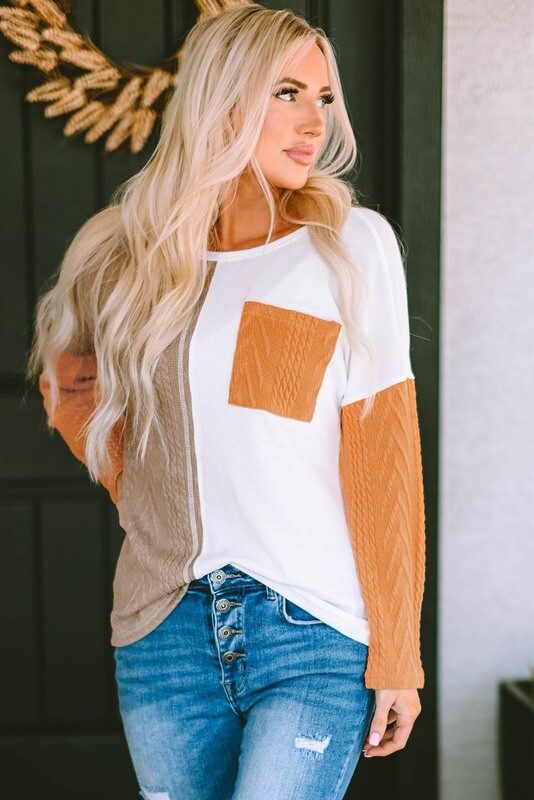 Orange Long Sleeve Colorblock Top