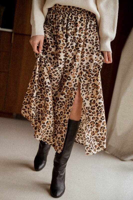 Animal Print Slid Slit Long Skirt