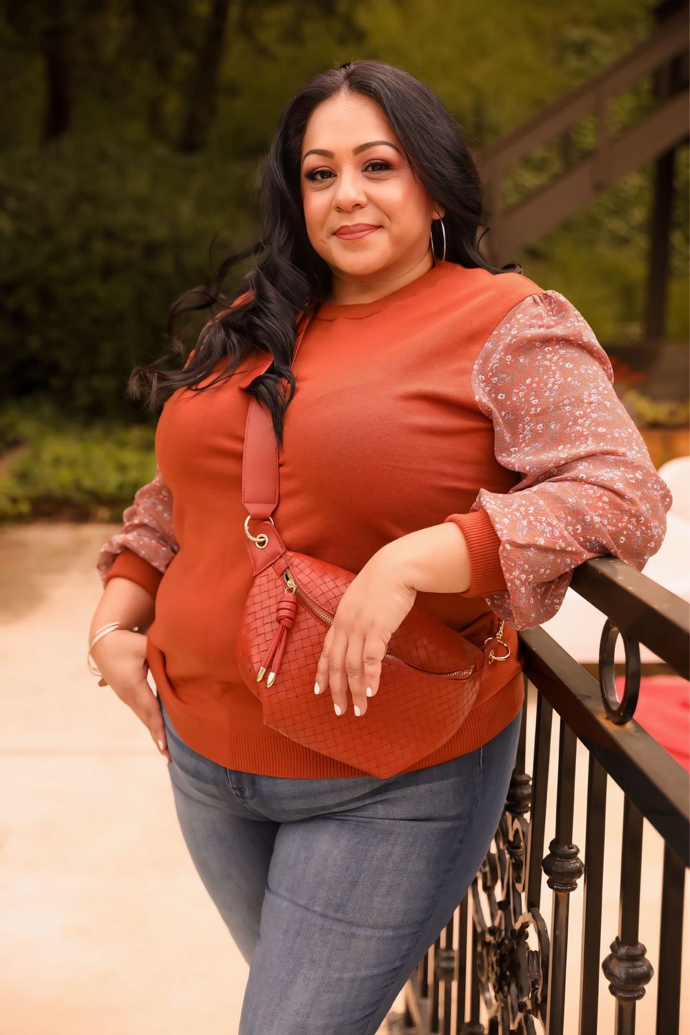 Brown Floral Bubble Sleeve Top