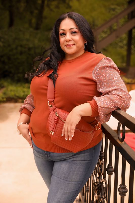 Brown Floral Bubble Sleeve Top