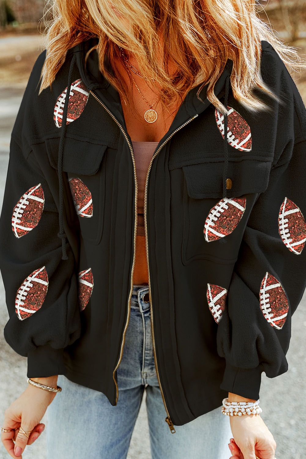 Black sequins football jacket