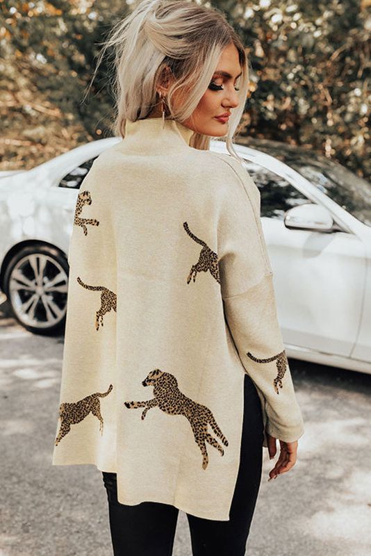 cheetah print high neck print sweater
