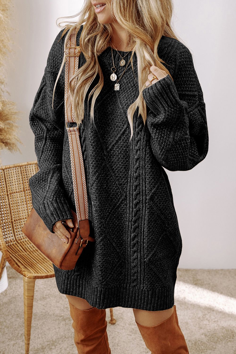 Black Loose Fit Sweater Dress