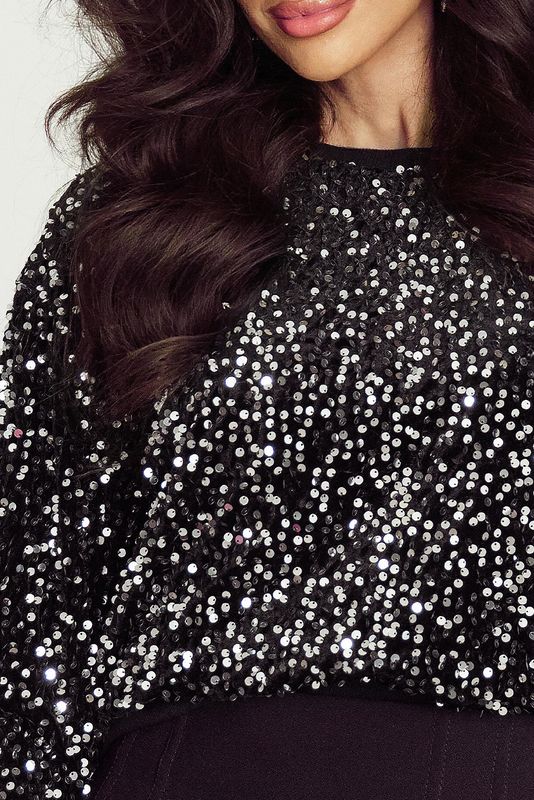 Black Sequin Long Sleeve Top