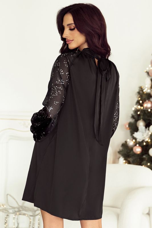 Black Glitter Mock Neck Dress