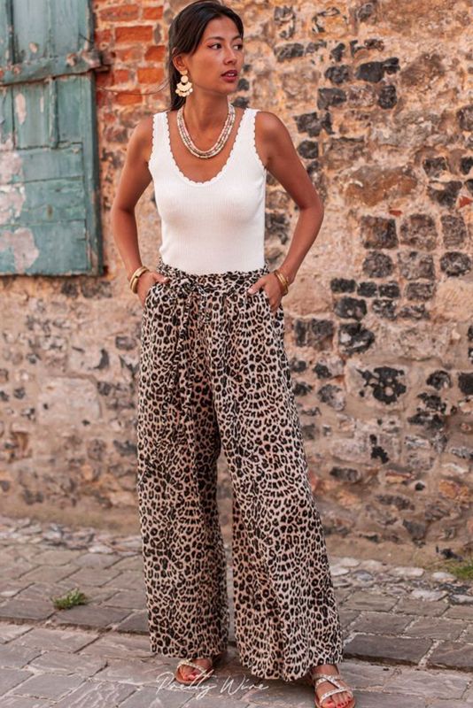 Leopard Print Wide Leg Boho Pants 