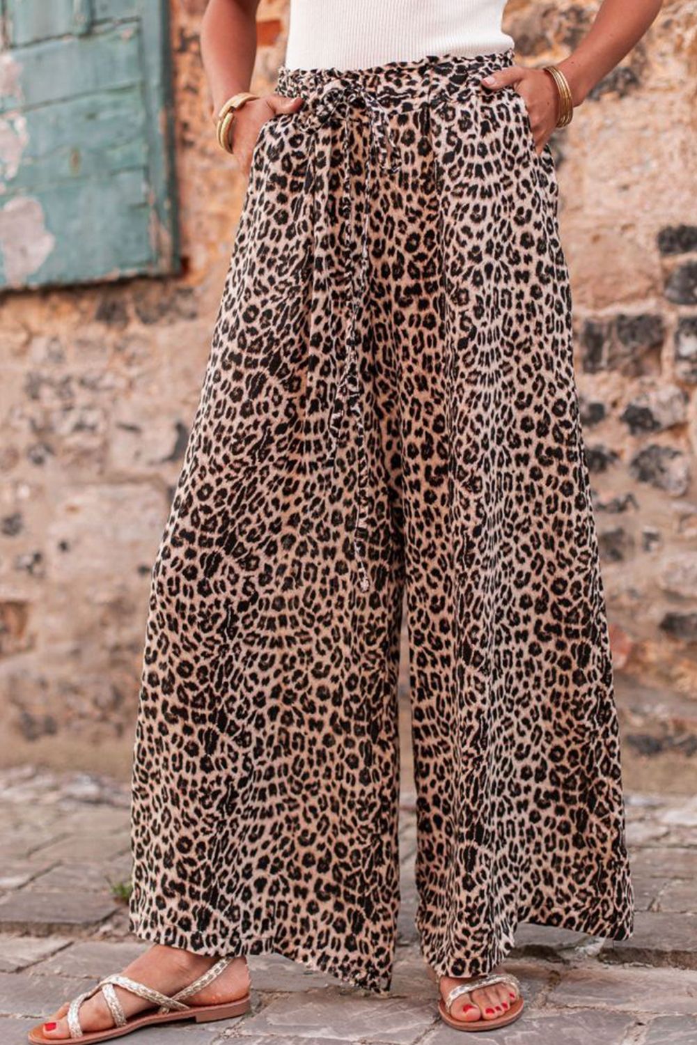 Leopard Print Wide Leg Boho Pants 