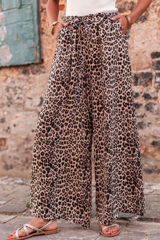 Leopard Print Wide Leg Boho Pants 
