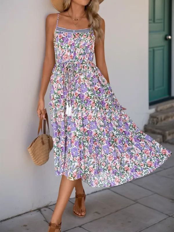 Floral Layered Drawstring Dress