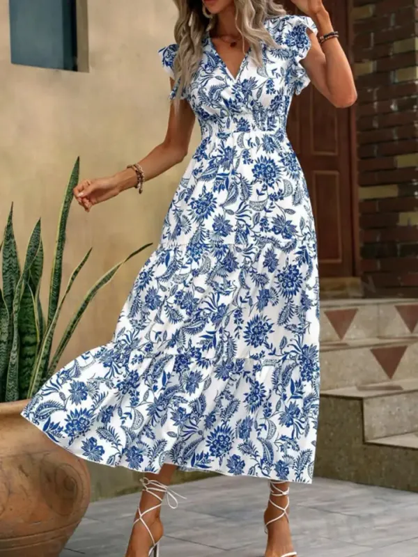 Floral Print Dress w/ Butterfly Sleeves