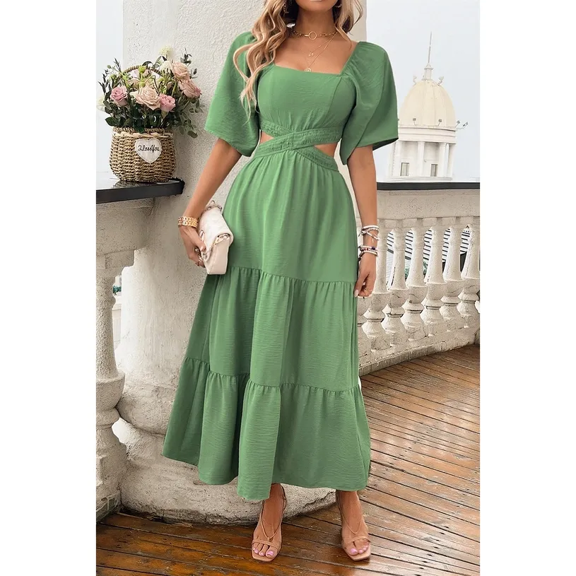 Hollow Out Green Dress