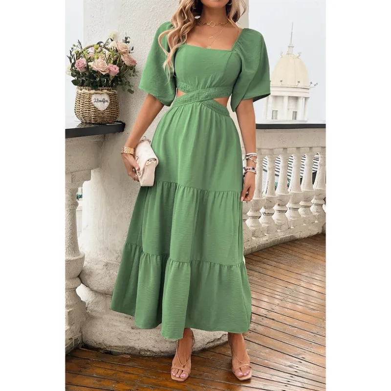 Hollow Out Green Dress