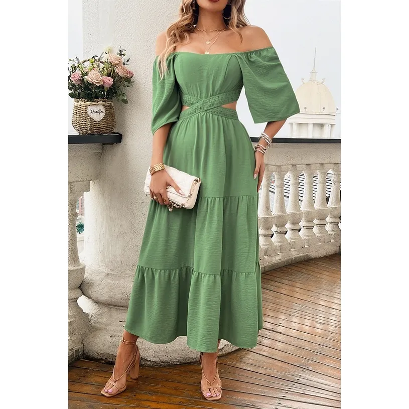 Hollow Out Green Dress