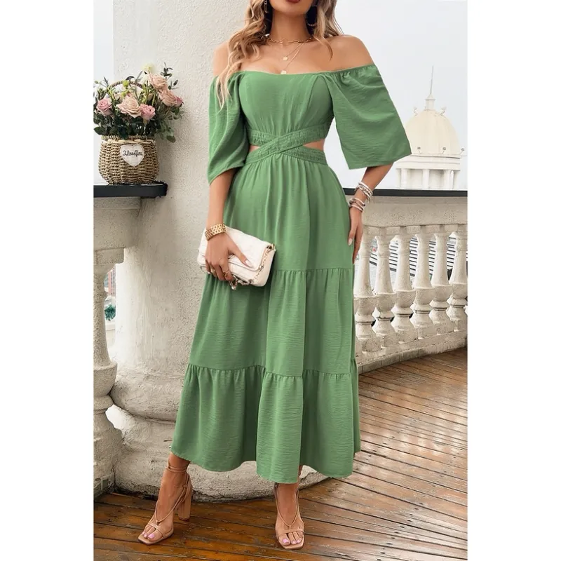 Hollow Out Green Dress
