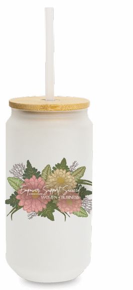 WOB Frosted Glass Drinking Cup w/Straw