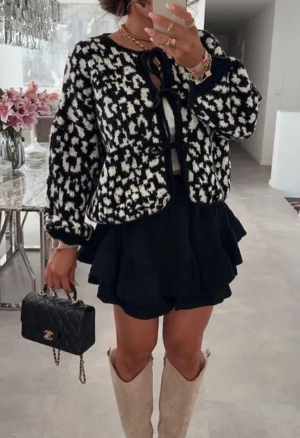 Leopard Wool Cardigan Sweater - 2524