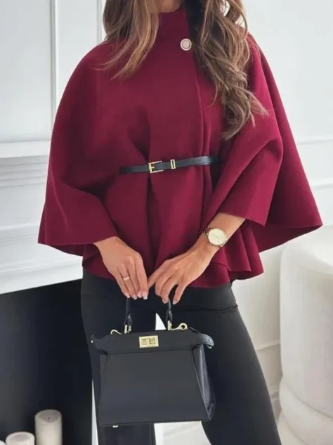 Women's Poncho Cape with A Belt - 30034