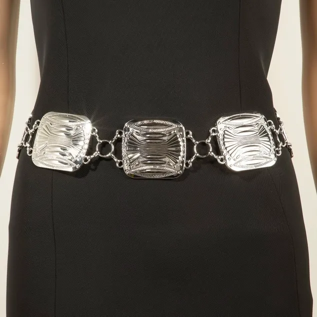 Metallic Large Square Concho Chain Belt