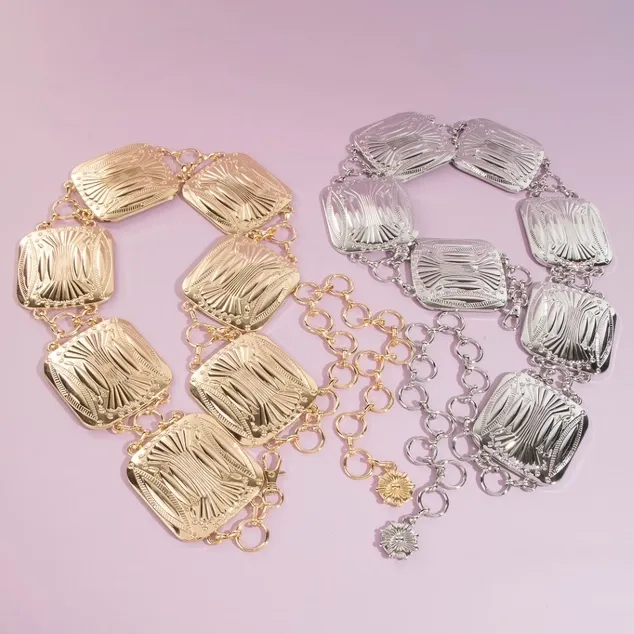 Metallic Large Square Concho Chain Belt