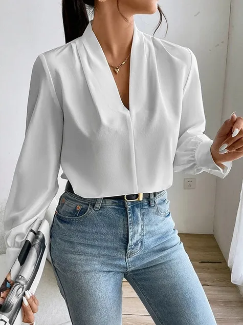 Long Sleeves Loose Pleated Blouse