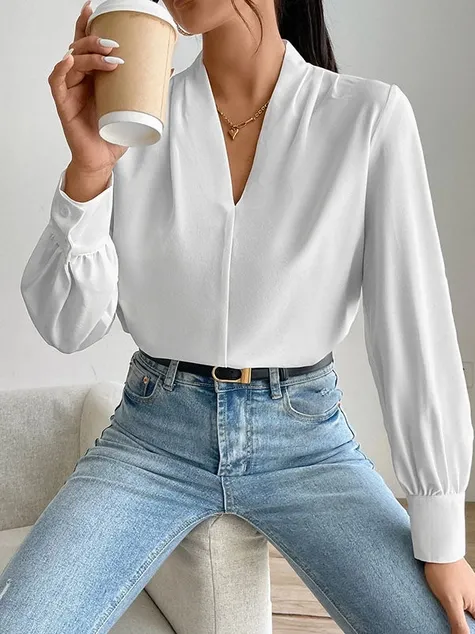 Long Sleeves Loose Pleated Blouse