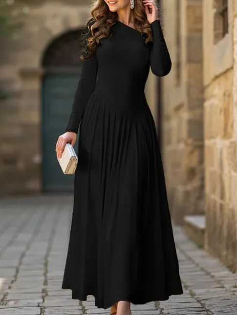 Long sleeve pleated maxi dress