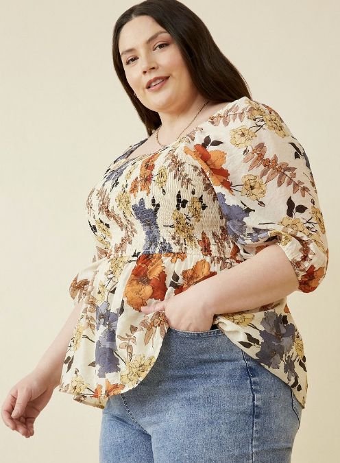 Floral Smocked Peplum Top