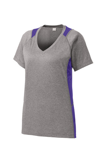 Sport-Tek® Ladies Heather Colorblock Contender™ V-Neck Tee