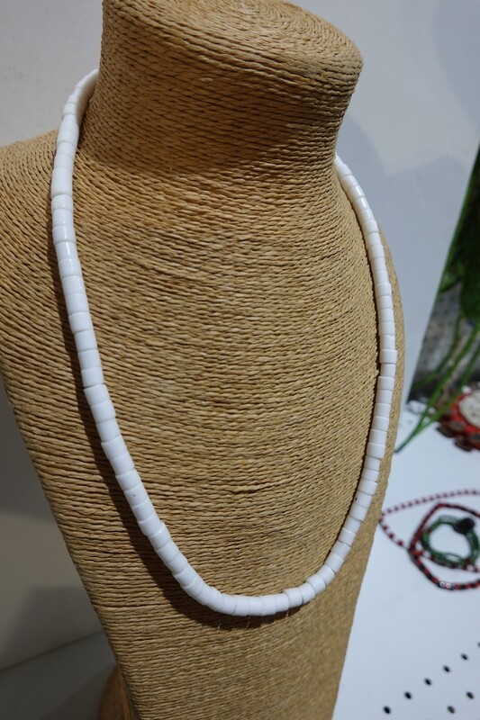 Bead Necklace or Bracelet - Shiny White Bead - Cylinder Shaped (Medium Size)