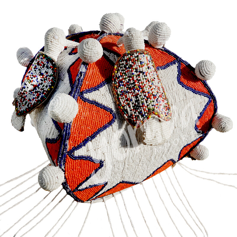 Ade - Beaded African Crown with Birds, Color: Multi Colored