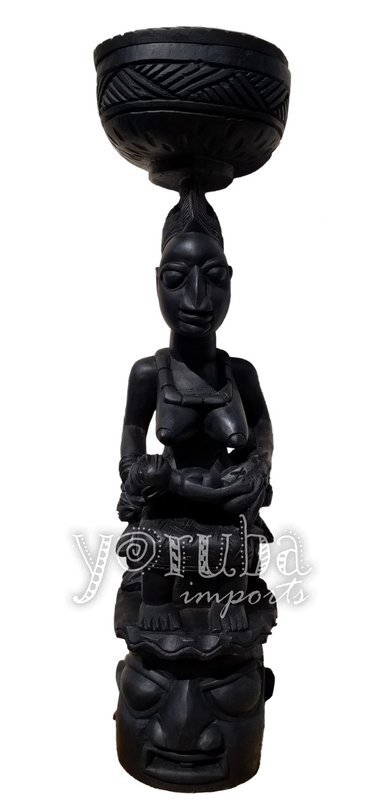 Wooden Ajere - 36 Inch Tall Mother with Child Seating on Mask