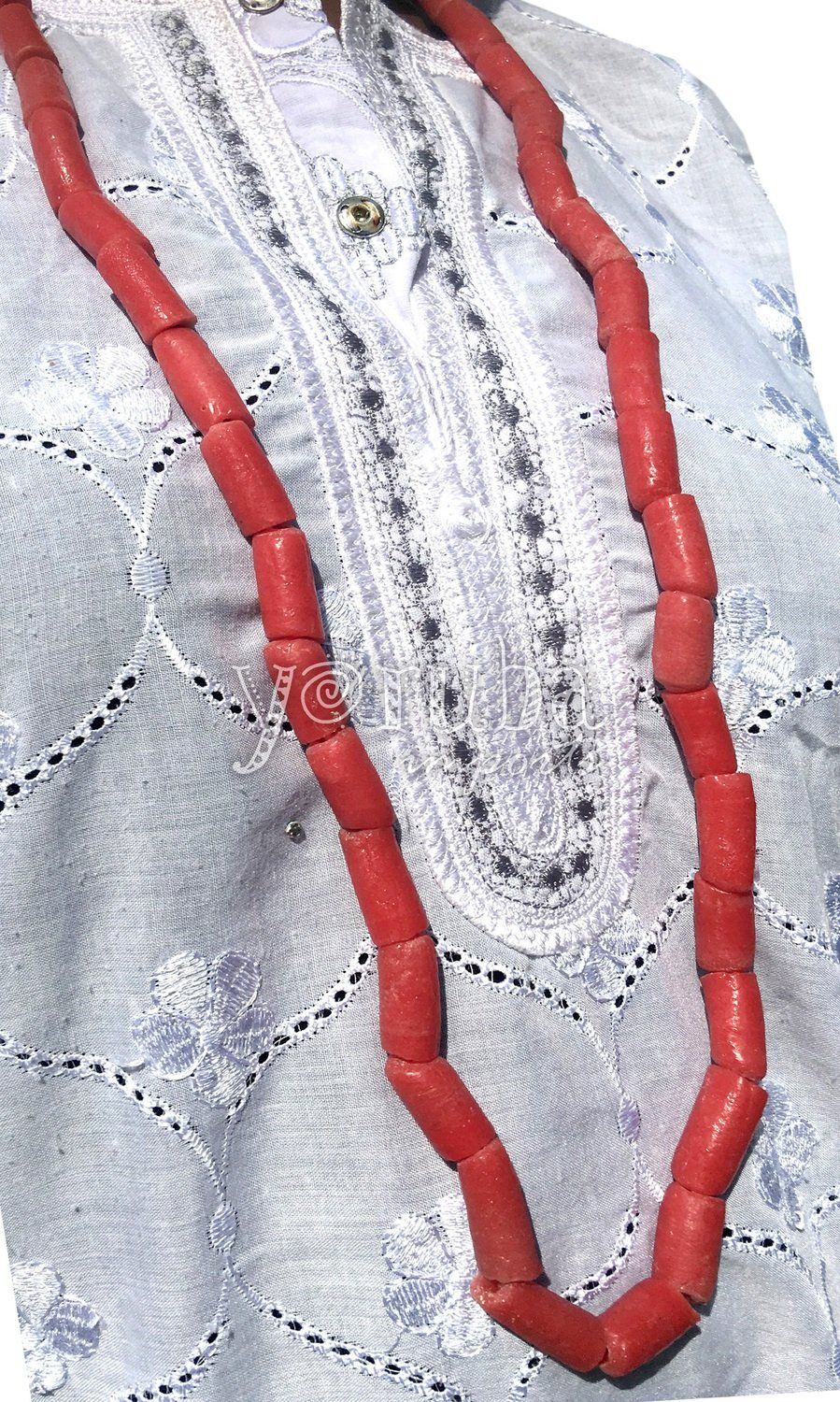 Bead Necklace and Bracelet Set - Handmade Large Glass Bead, Color: Red