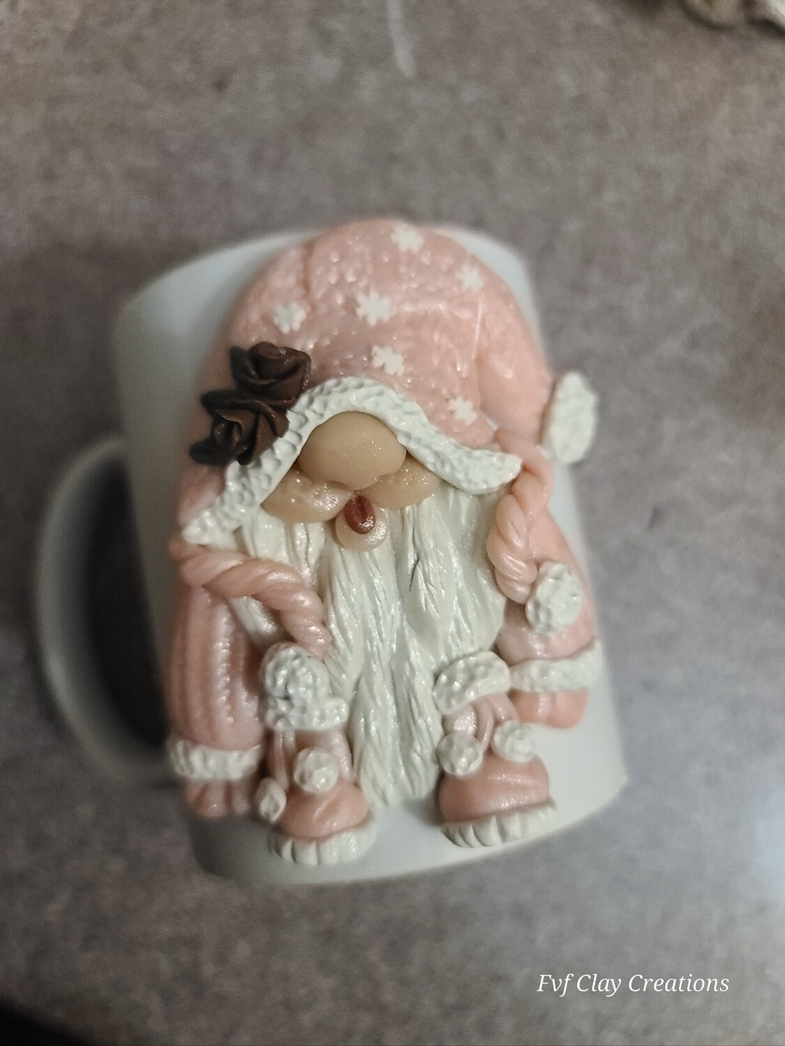 pink  winter gnome coffee mug