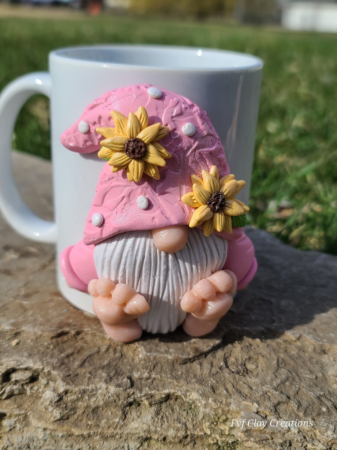 pink sunflower coffee gnome mug