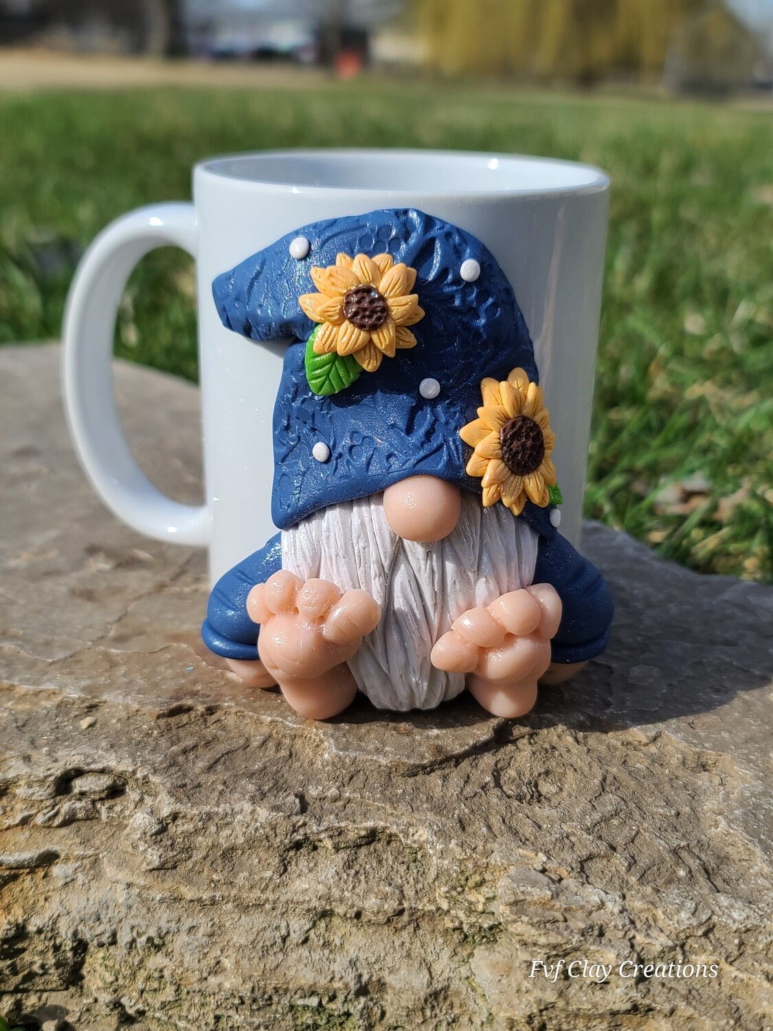 blue sunflower gnome coffee mug