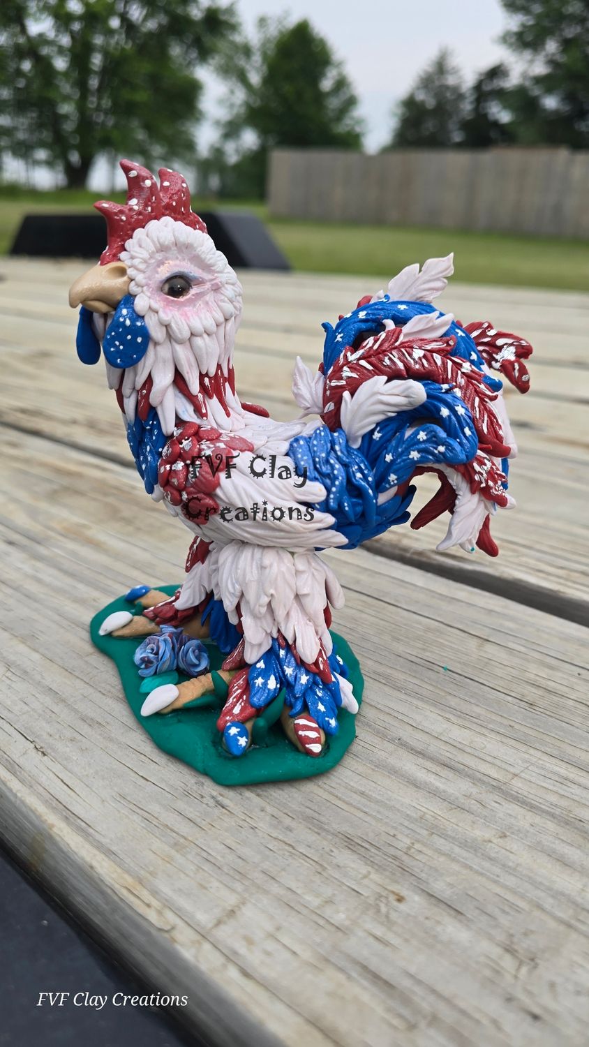 Red white and blue rooster